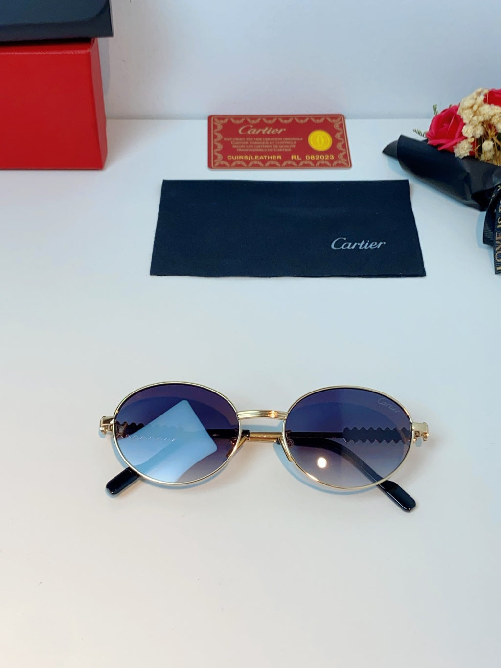 Cartier Metal Oval Brown Lens Sunglasses for Men & Women - detail image 9