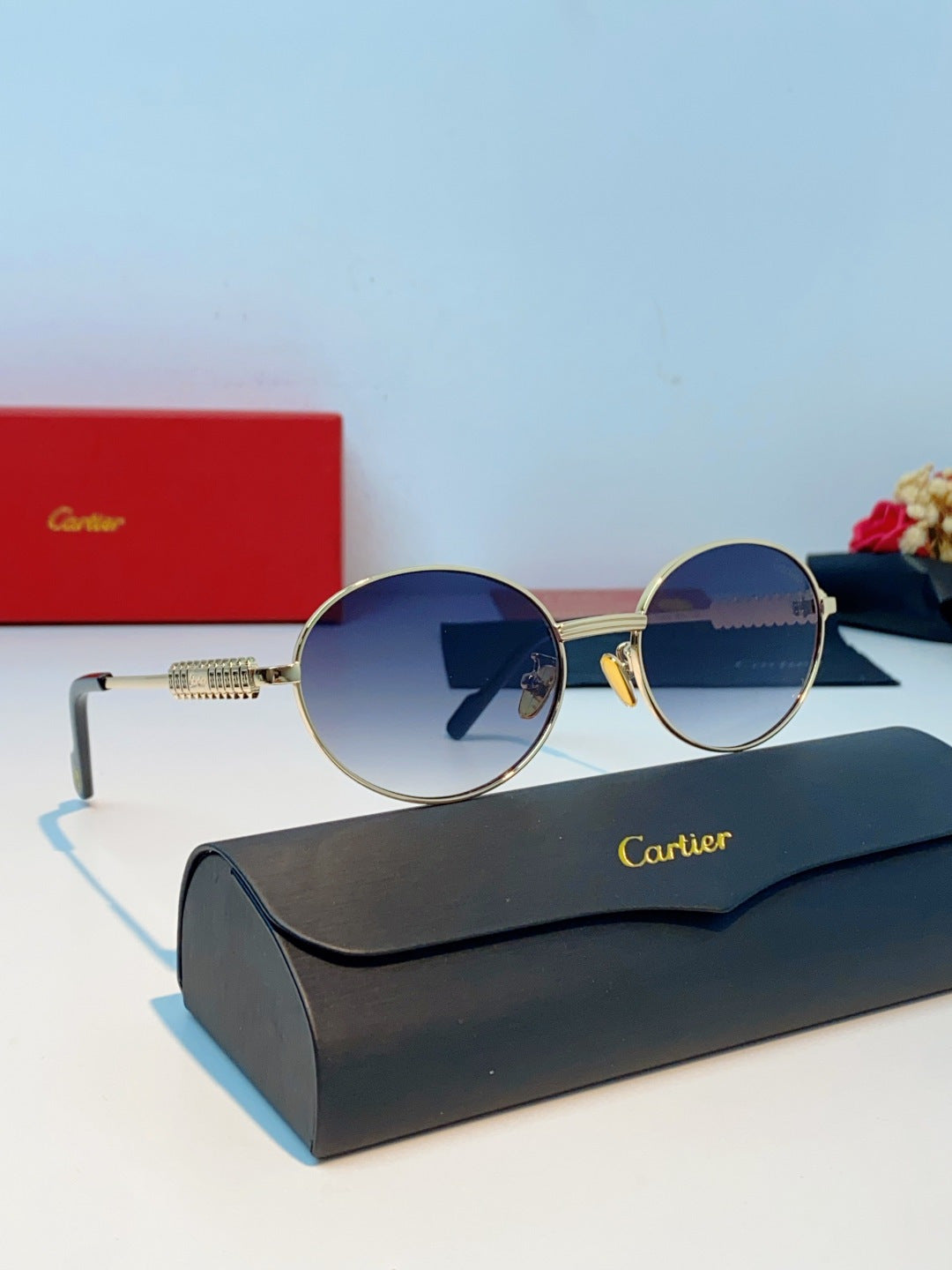 Cartier Metal Oval Brown Lens Sunglasses for Men & Women - detail image 10