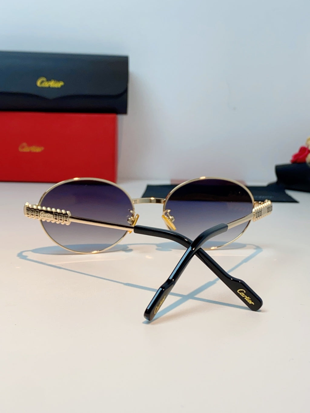 Cartier Metal Oval Brown Lens Sunglasses for Men & Women - detail image 3