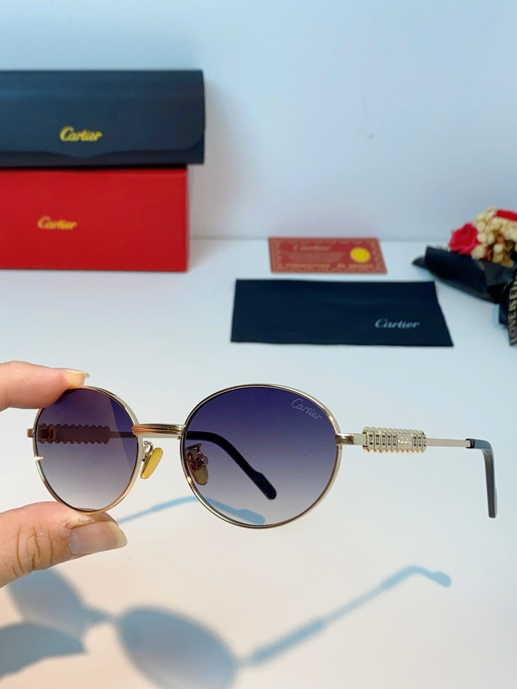 Cartier Metal Oval Brown Lens Sunglasses for Men & Women - detail image 6