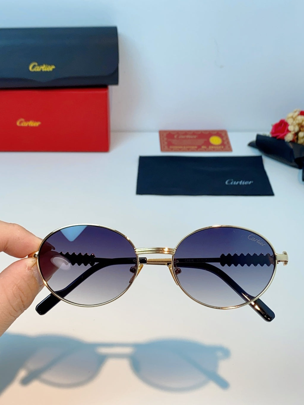 Cartier Metal Oval Brown Lens Sunglasses for Men & Women - detail image 4