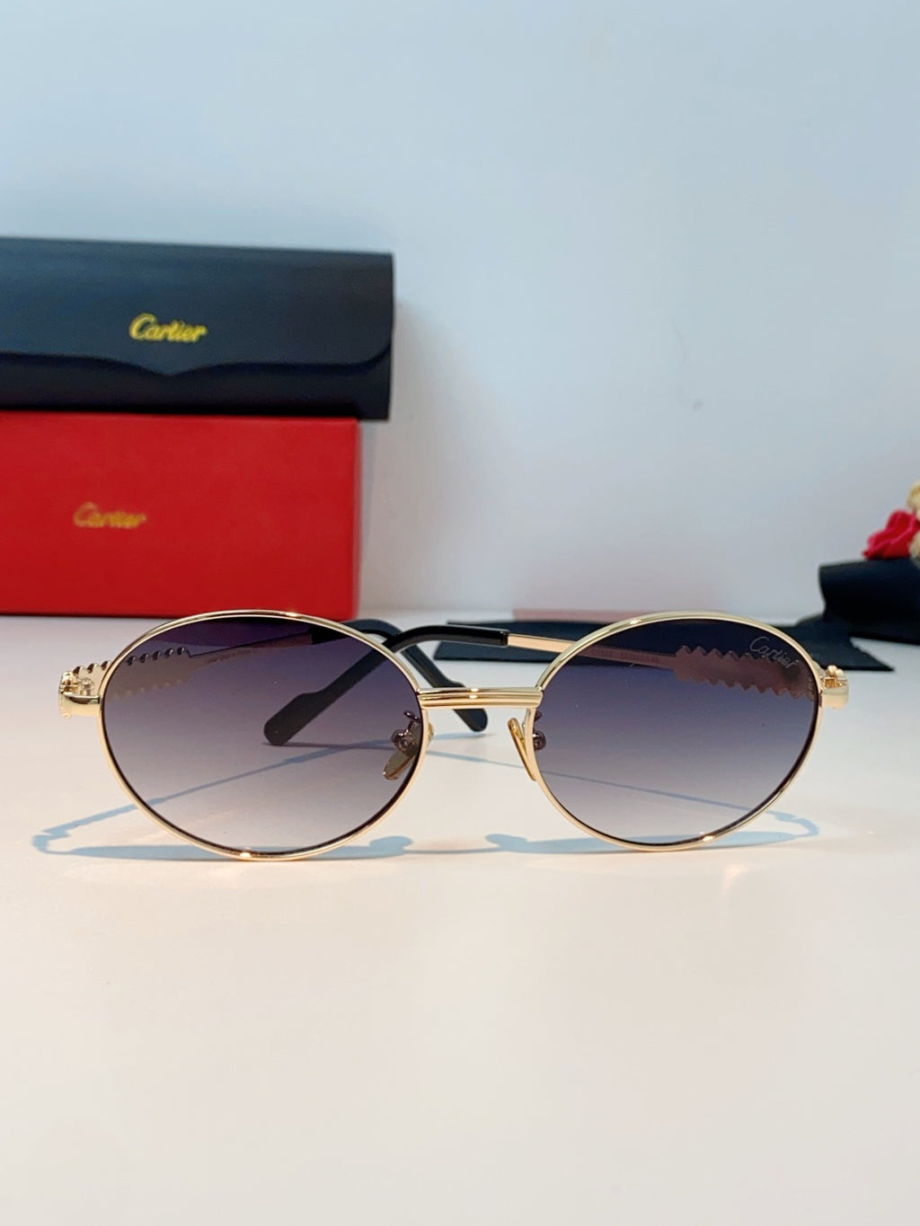 Cartier Metal Oval Brown Lens Sunglasses for Men & Women - detail image 2