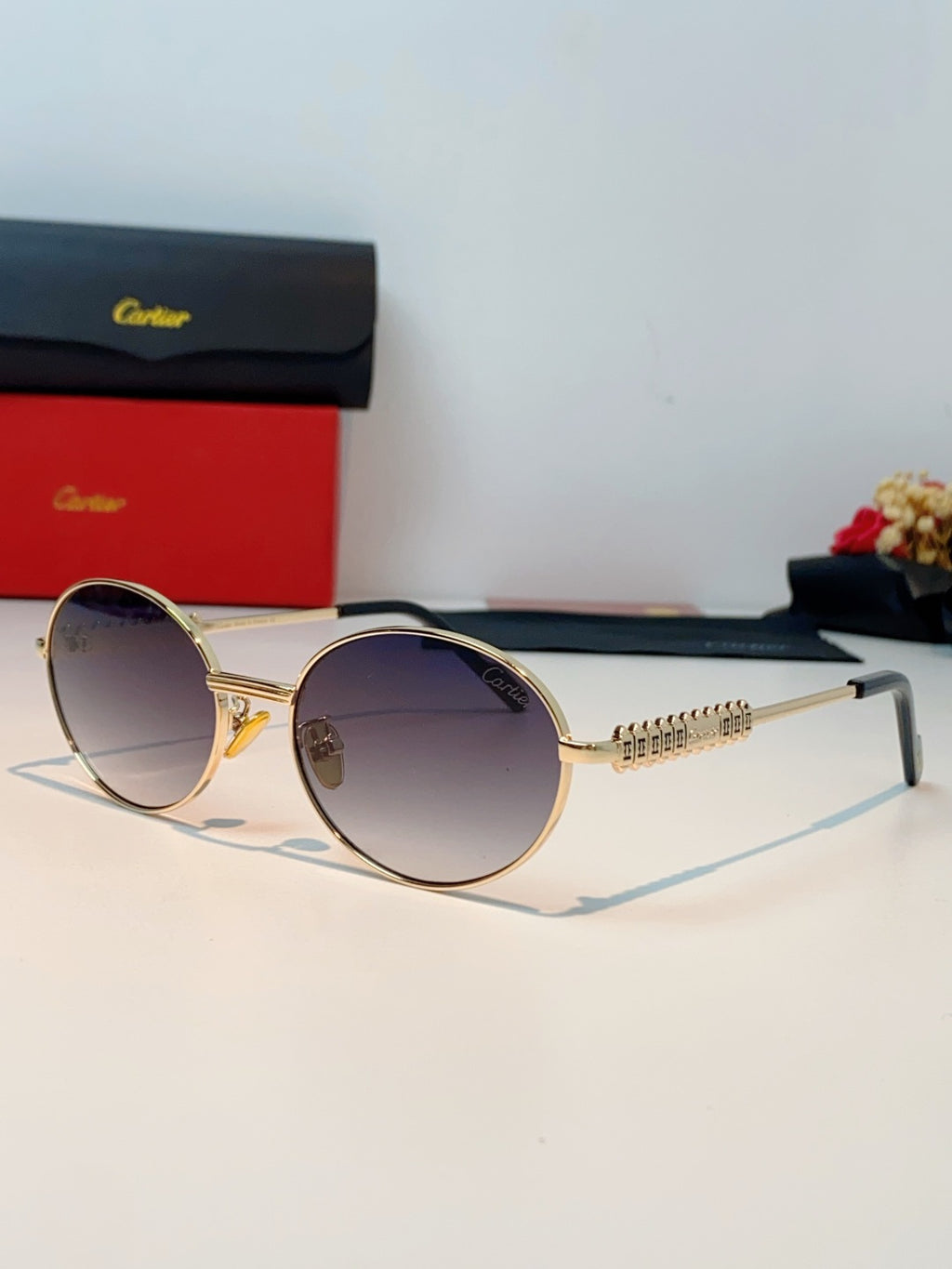 Cartier Metal Oval Brown Lens Sunglasses for Men & Women