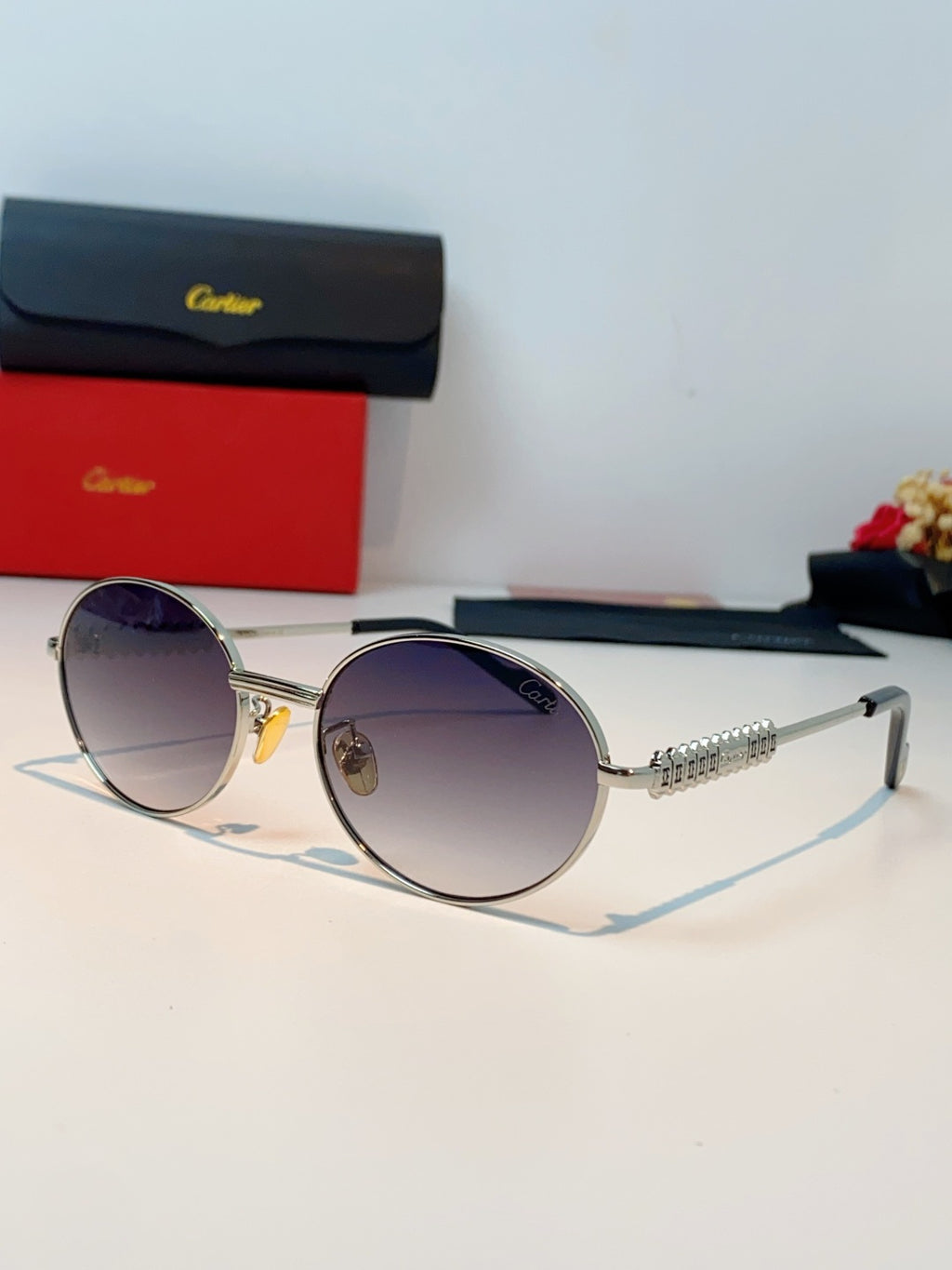 Cartier Metal Oval Silver Lens Sunglasses for Men & Women