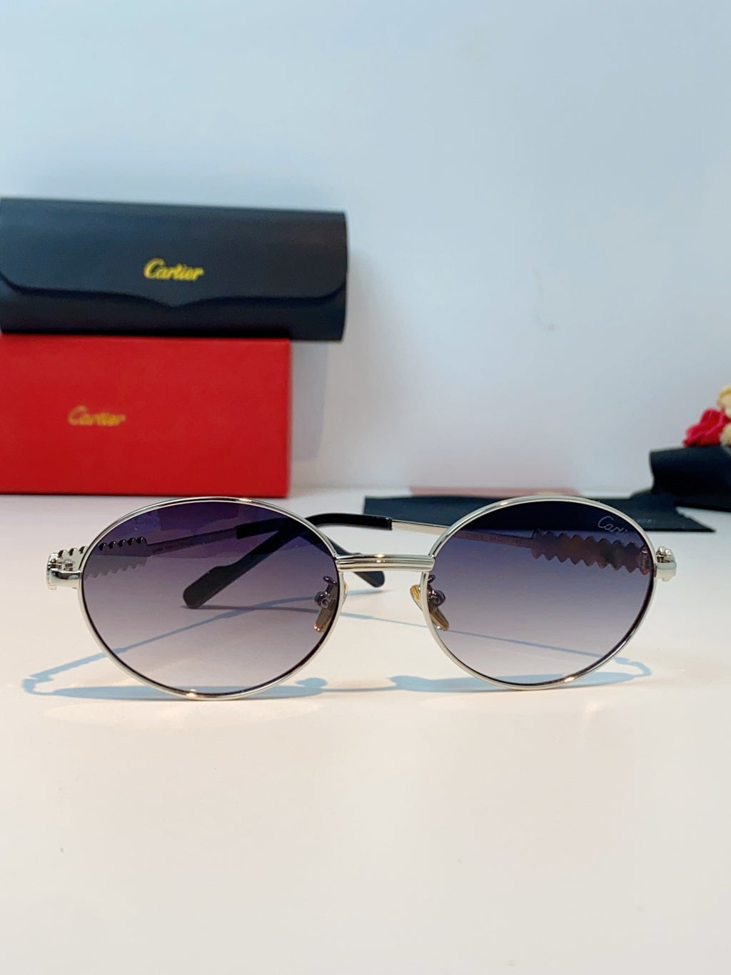Cartier Metal Oval Silver Lens Sunglasses for Men & Women - detail image 2