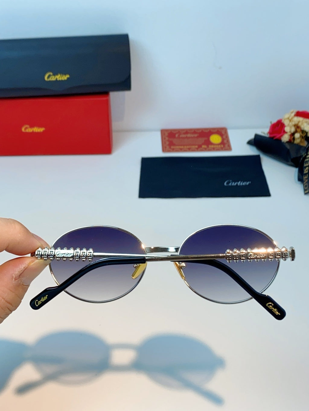 Cartier Metal Oval Silver Lens Sunglasses for Men & Women - detail image 5