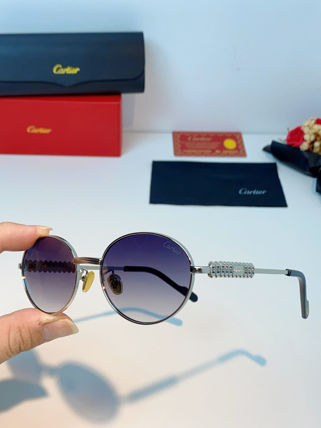 Cartier Metal Oval Silver Lens Sunglasses for Men & Women - detail image 6