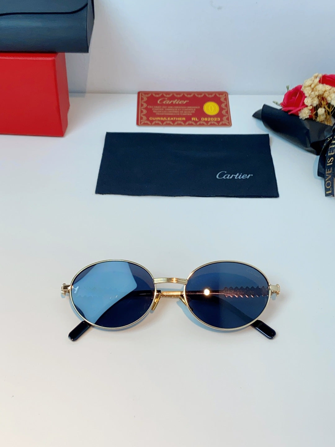 Cartier Metal Oval Black Lens Sunglasses for Men & Women - detail image 9