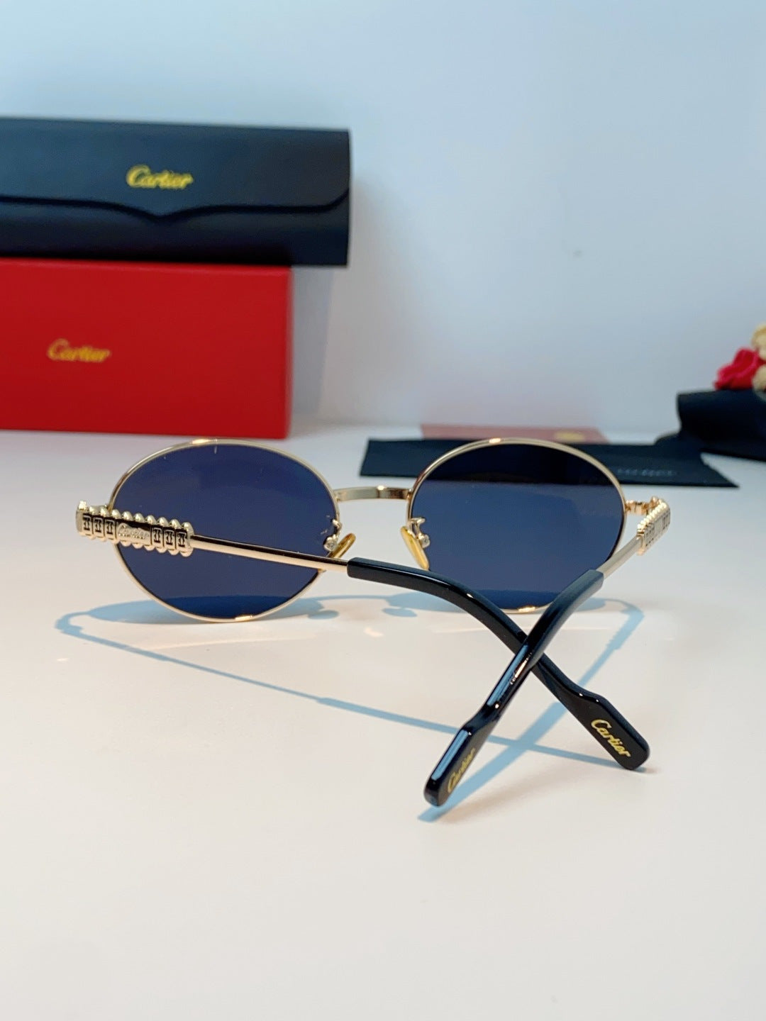 Cartier Metal Oval Black Lens Sunglasses for Men & Women - detail image 3