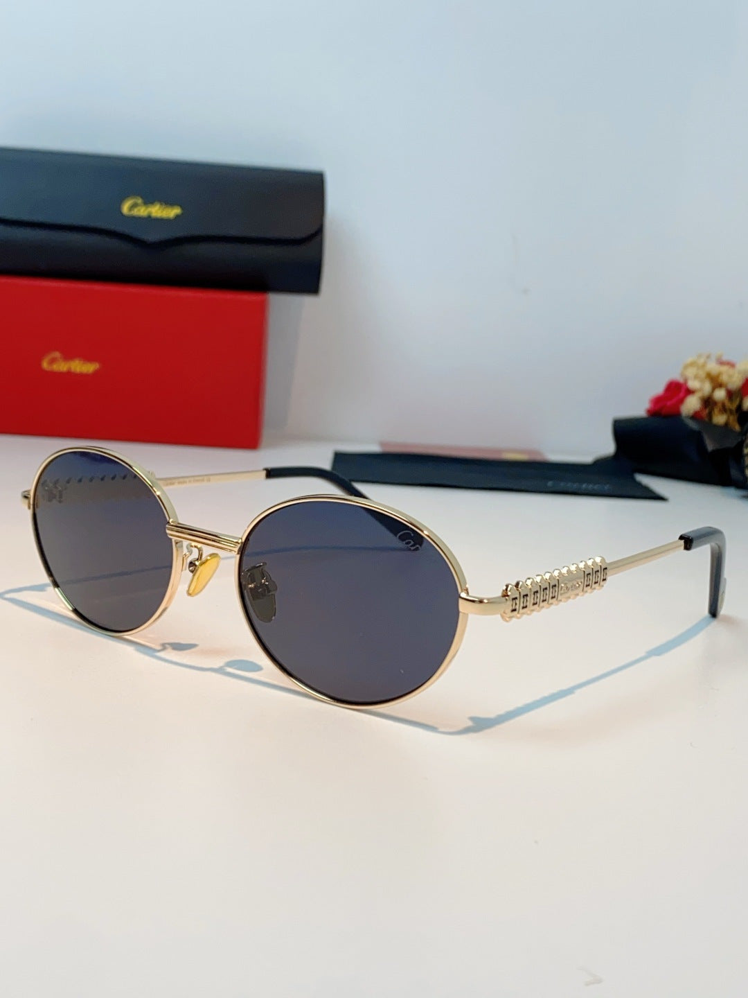 Cartier Metal Oval Black Lens Sunglasses for Men & Women