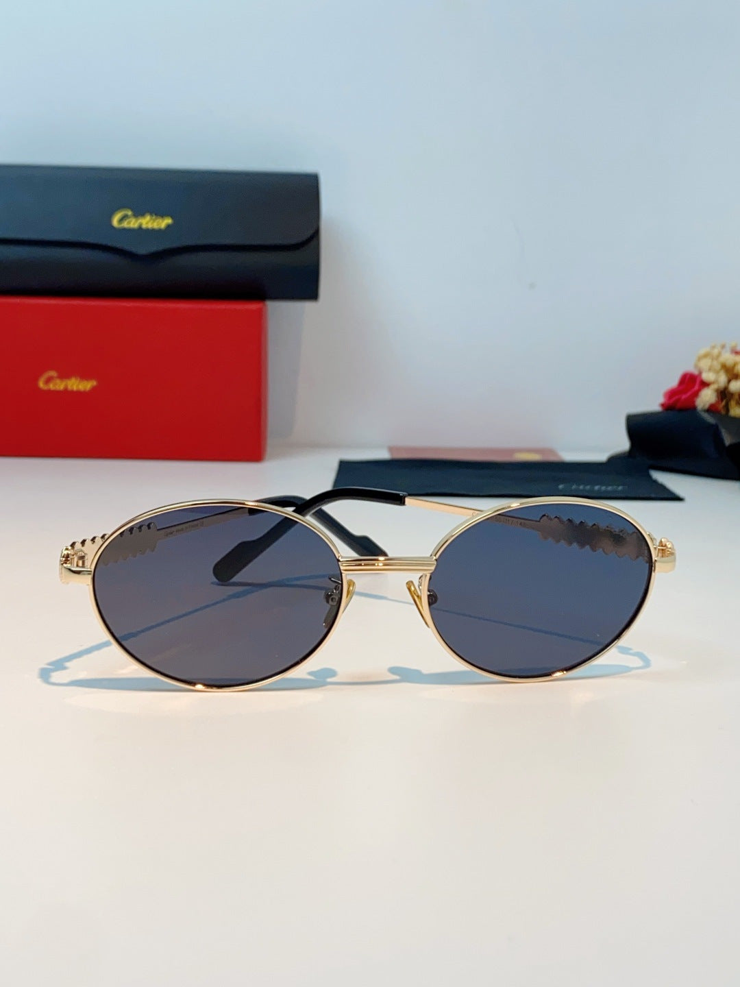 Cartier Metal Oval Black Lens Sunglasses for Men & Women - detail image 2