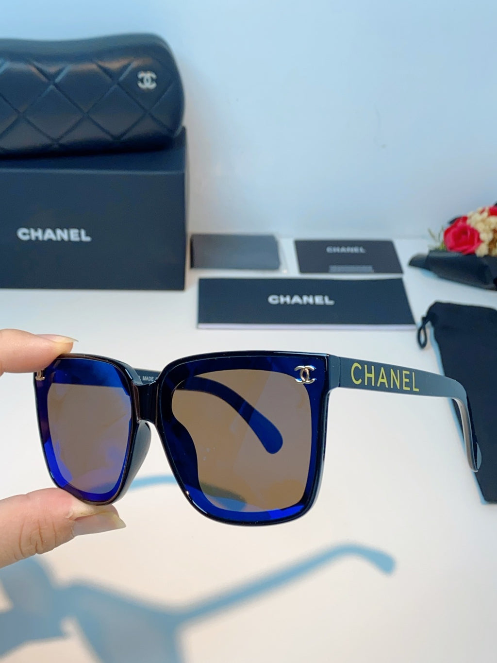 Chanel Polarized Oversized Blue Lens Sunglasses for Men & Women - detail image 6