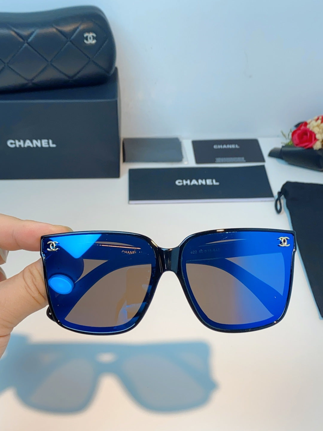 Chanel Polarized Oversized Blue Lens Sunglasses for Men & Women - detail image 4