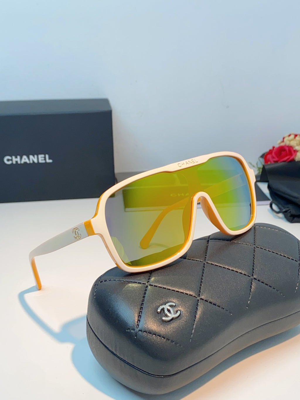 Chanel CH9158 Oversized Orange Lens Sunglasses for Men & Women - detail image 10