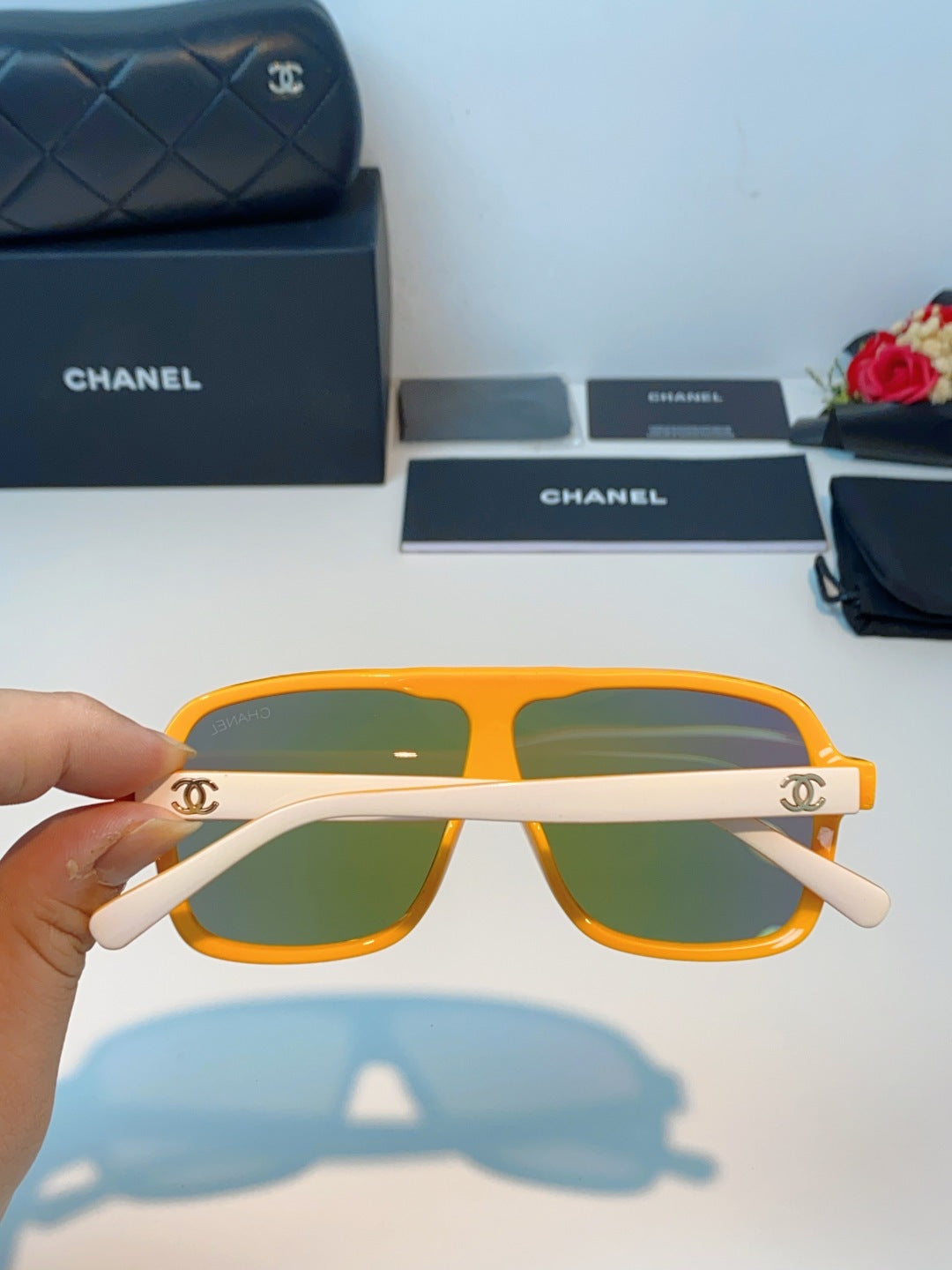 Chanel CH9158 Oversized Orange Lens Sunglasses for Men & Women - detail image 5
