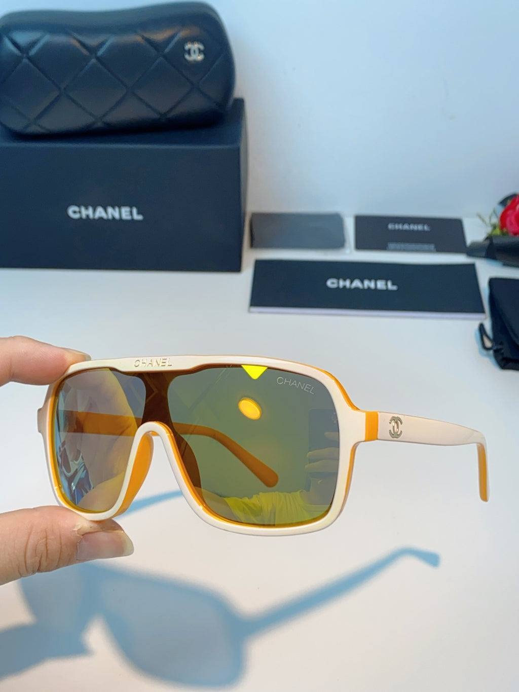 Chanel CH9158 Oversized Orange Lens Sunglasses for Men & Women - detail image 6