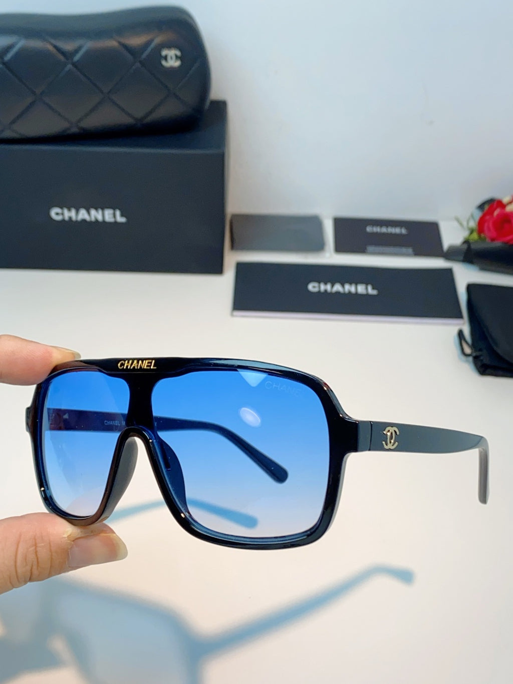 Chanel CH9158 Oversized Blue Lens Sunglasses for Men & Women - detail image 6