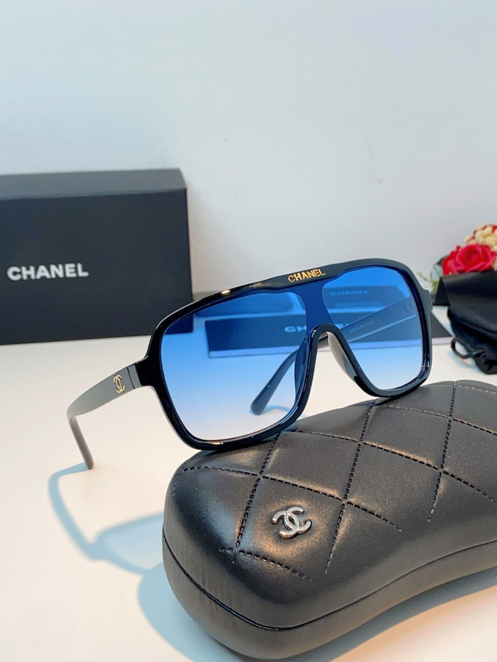 Chanel CH9158 Oversized Blue Lens Sunglasses for Men & Women - detail image 10