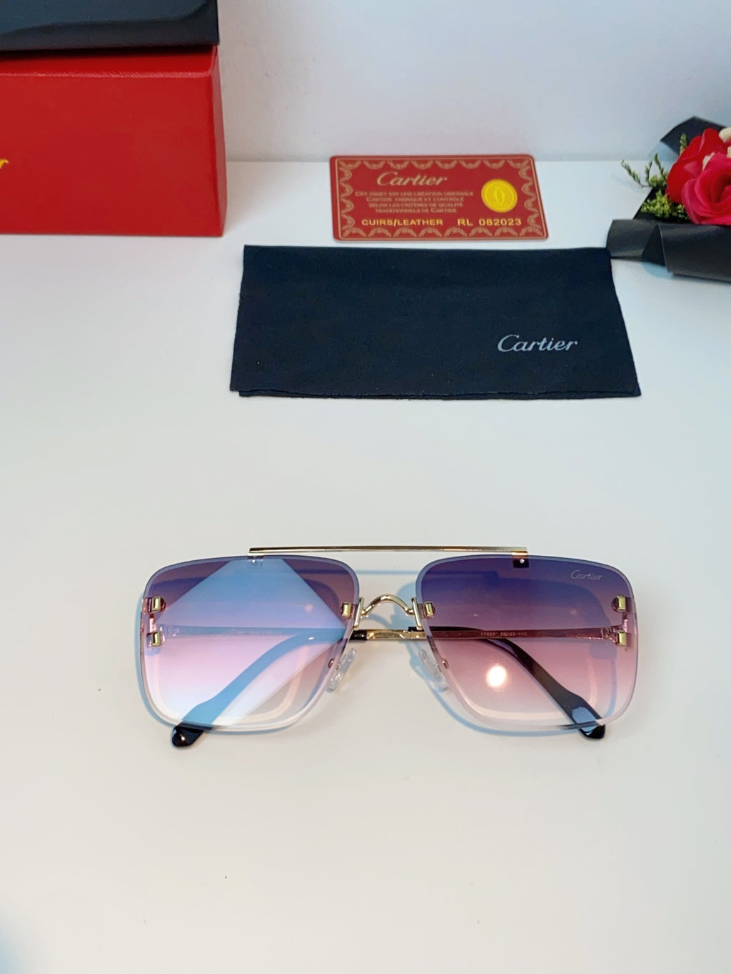 Cartier Lightweight Metal Rimless Red Lens Sunglasses for Men & Women - 487220 - detail image 9