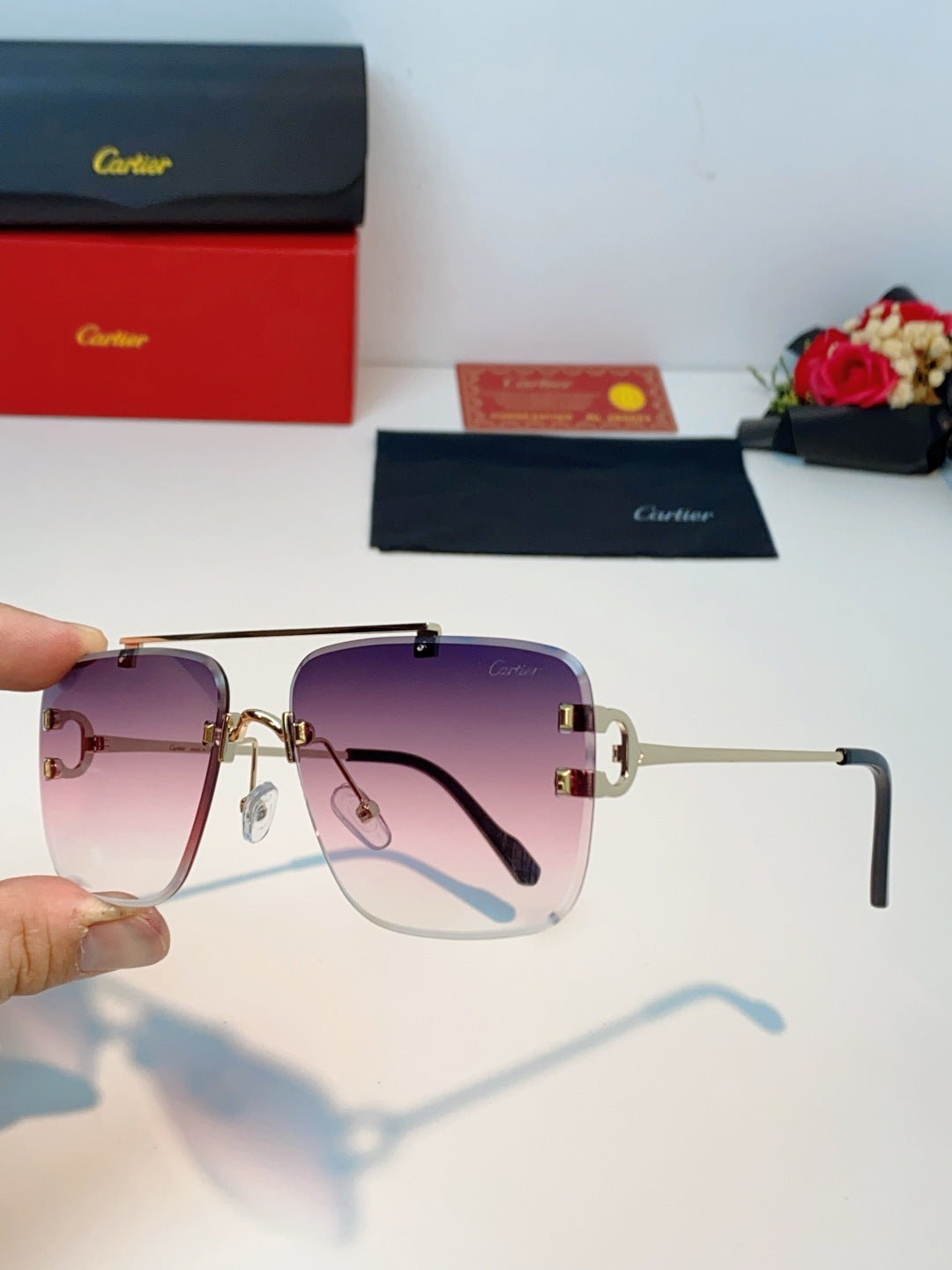 Cartier Lightweight Metal Rimless Red Lens Sunglasses for Men & Women - 487220 - detail image 6