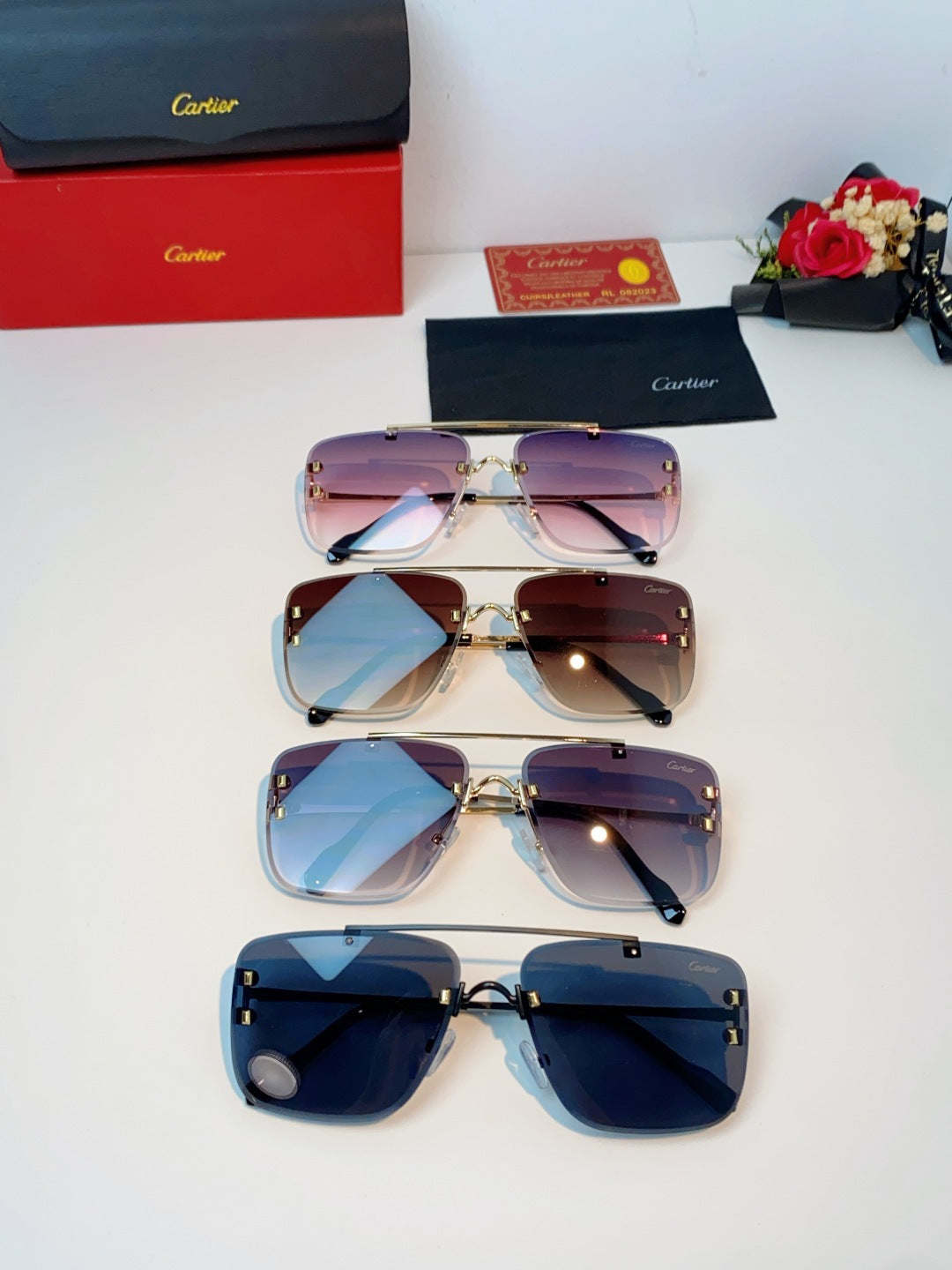 Cartier Lightweight Metal Rimless Red Lens Sunglasses for Men & Women - 487220 - detail image 12