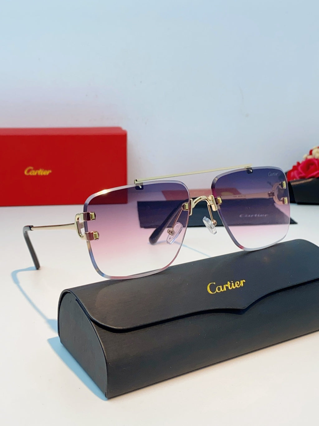 Cartier Lightweight Metal Rimless Red Lens Sunglasses for Men & Women - 487220 - detail image 10