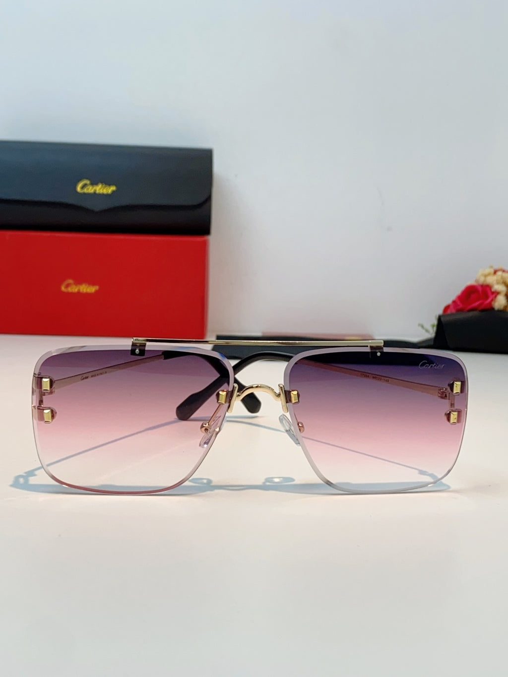 Cartier Lightweight Metal Rimless Red Lens Sunglasses for Men & Women - 487220 - detail image 2