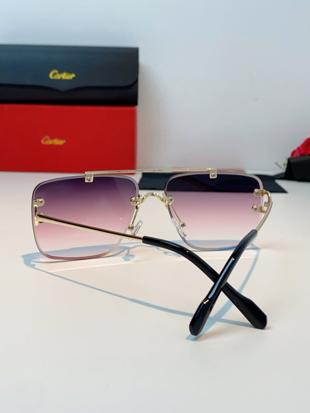 Cartier Lightweight Metal Rimless Red Lens Sunglasses for Men & Women - 487220 - detail image 3