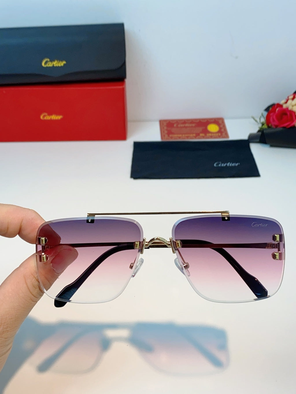 Cartier Lightweight Metal Rimless Red Lens Sunglasses for Men & Women - 487220 - detail image 4