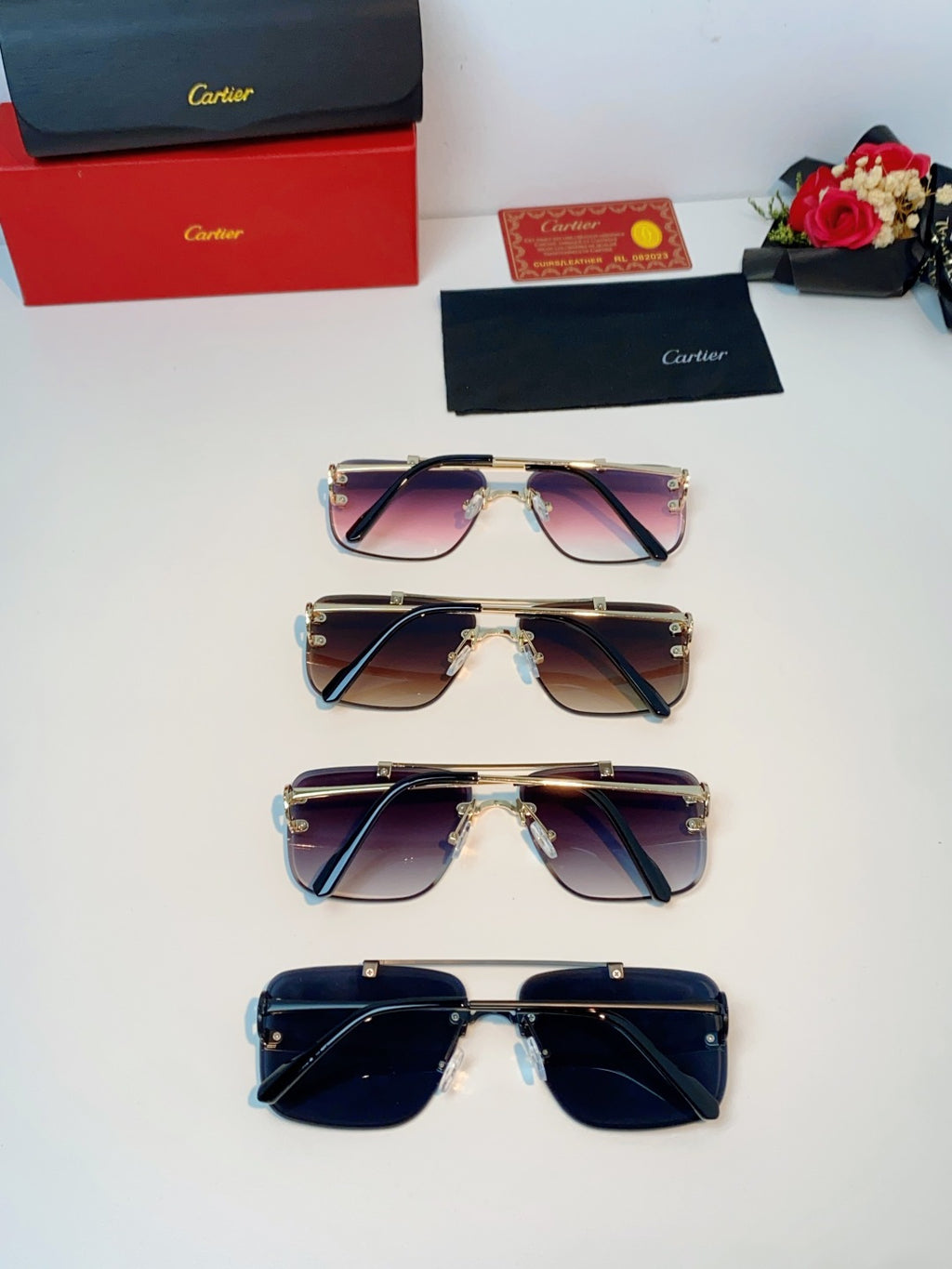Cartier Lightweight Metal Rimless Red Lens Sunglasses for Men & Women - 487221 - detail image 11