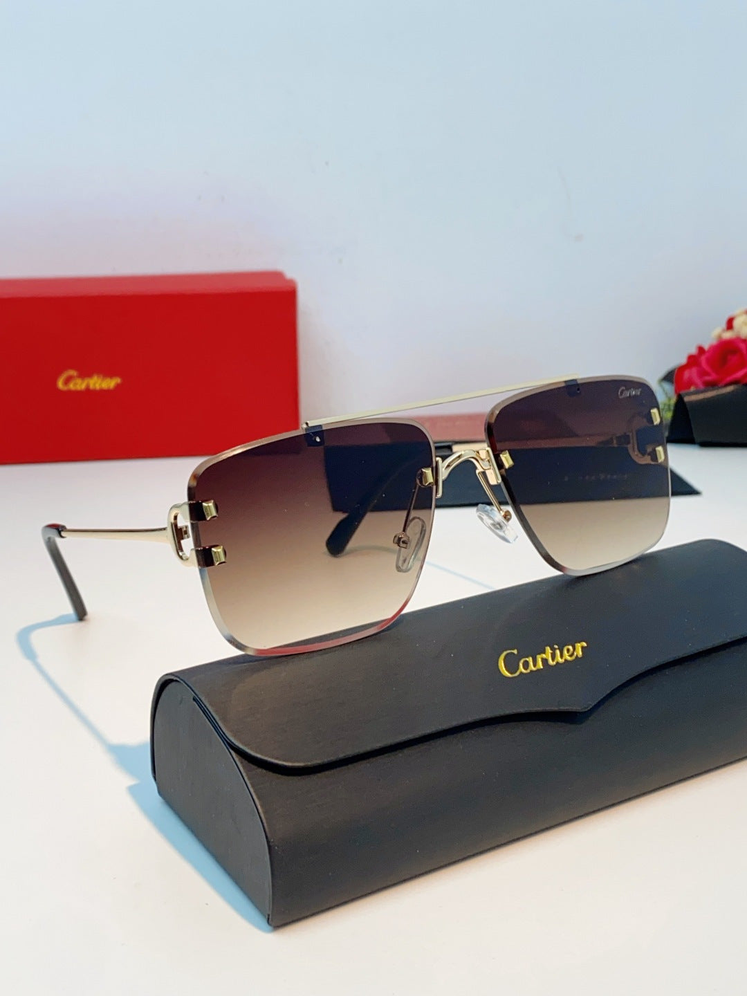 Cartier Lightweight Metal Rimless Red Lens Sunglasses for Men & Women - 487221 - detail image 10