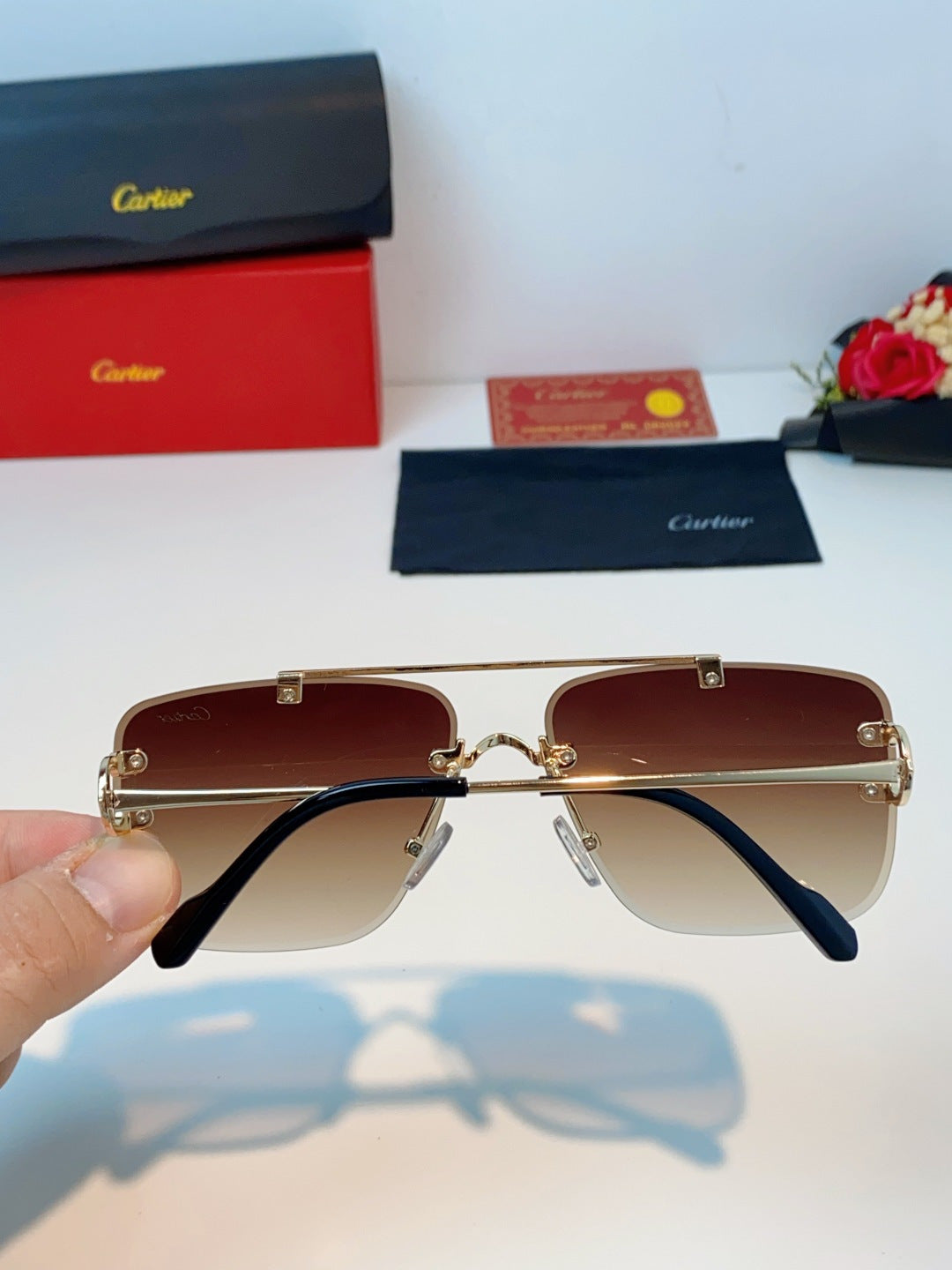 Cartier Lightweight Metal Rimless Red Lens Sunglasses for Men & Women - 487221 - detail image 5
