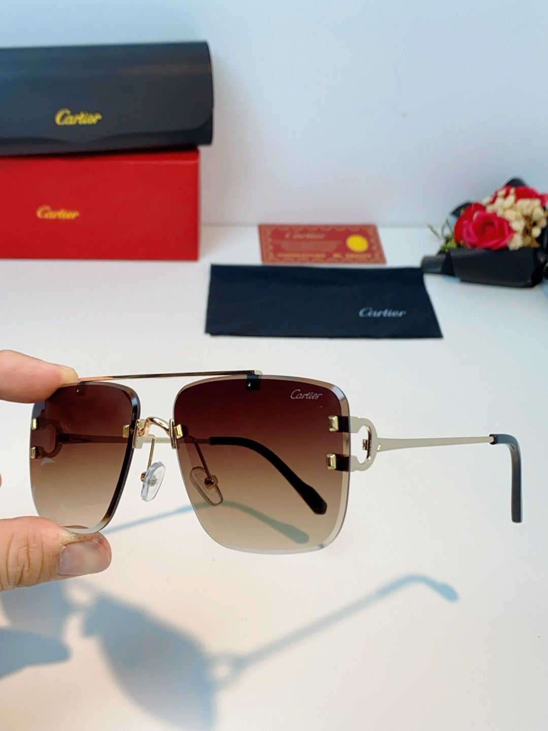 Cartier Lightweight Metal Rimless Red Lens Sunglasses for Men & Women - 487221 - detail image 6
