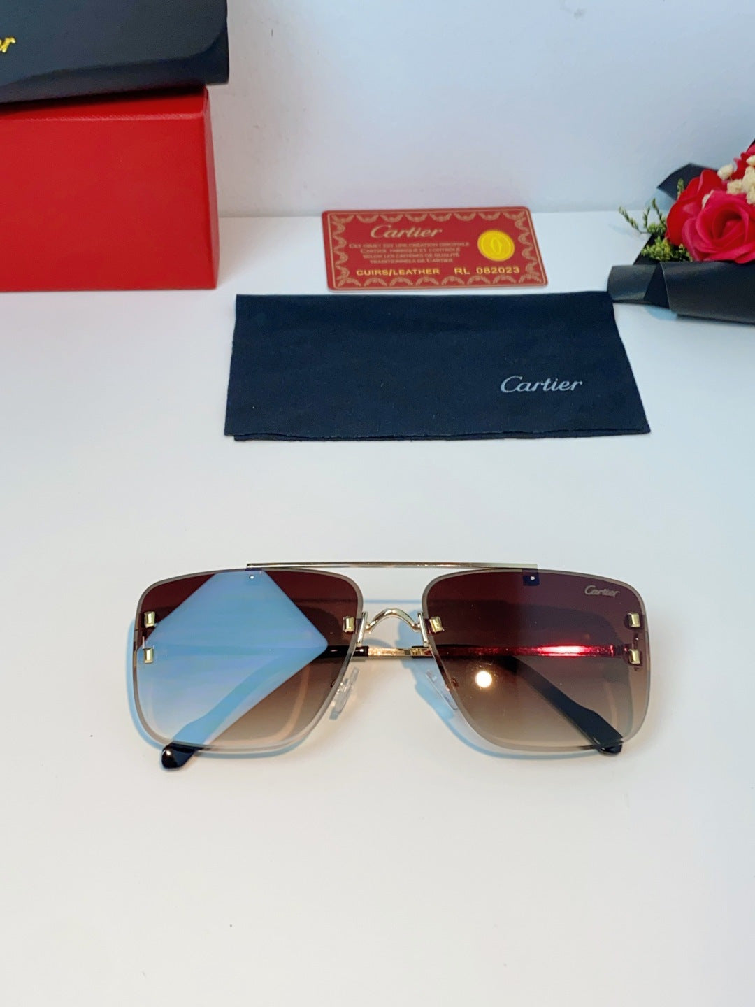 Cartier Lightweight Metal Rimless Red Lens Sunglasses for Men & Women - 487221 - detail image 9