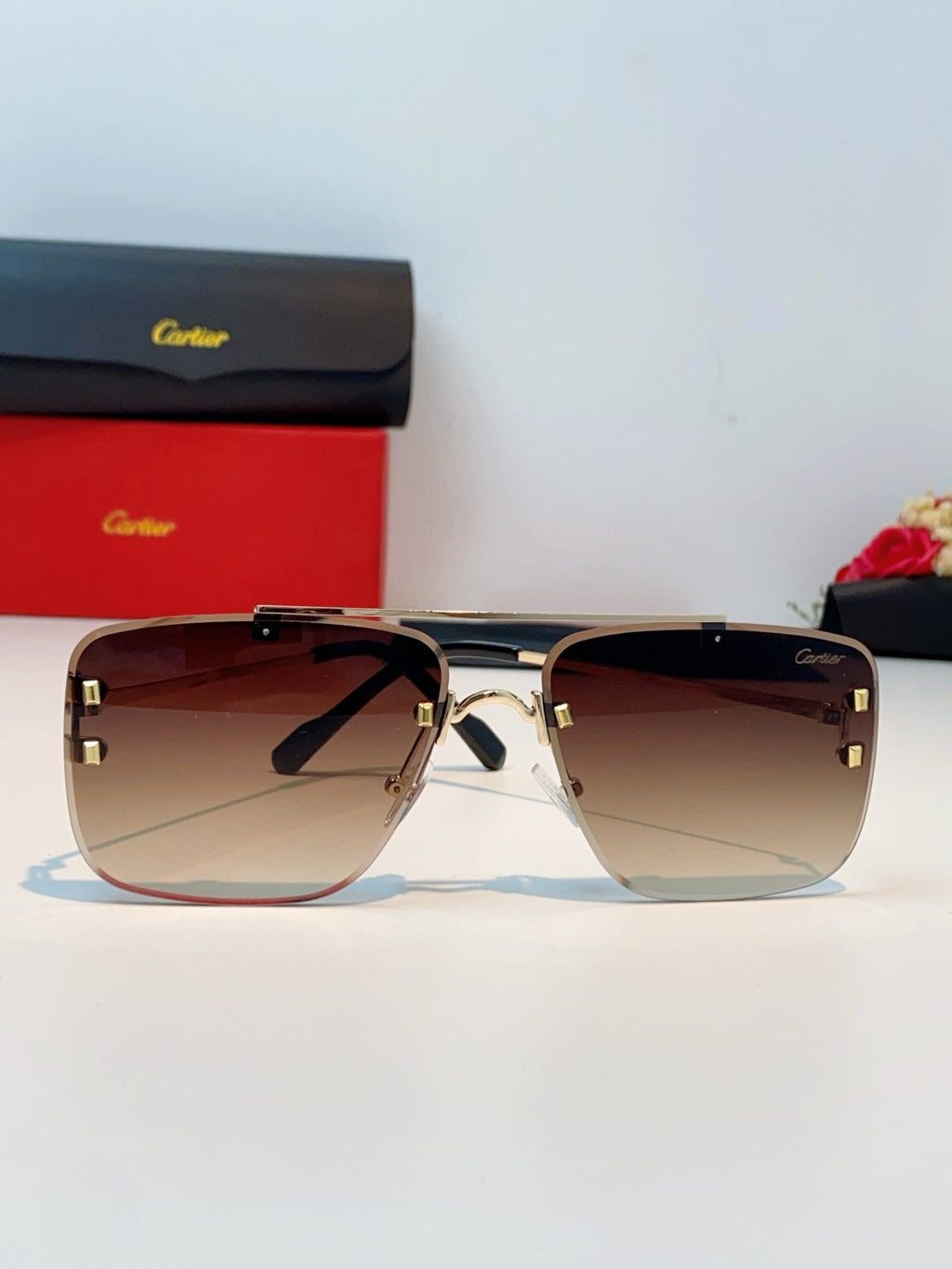 Cartier Lightweight Metal Rimless Red Lens Sunglasses for Men & Women - 487221 - detail image 2