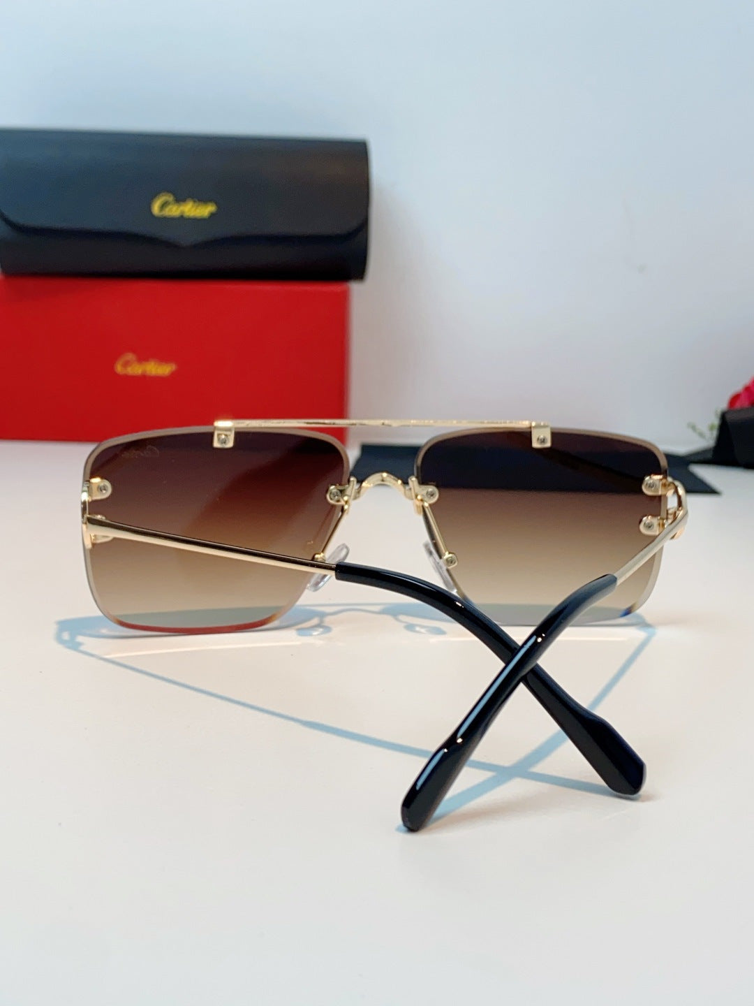 Cartier Lightweight Metal Rimless Red Lens Sunglasses for Men & Women - 487221 - detail image 3