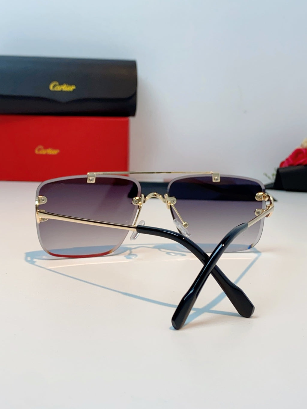 Cartier Lightweight Metal Rimless Gray Lens Sunglasses for Men & Women - detail image 3