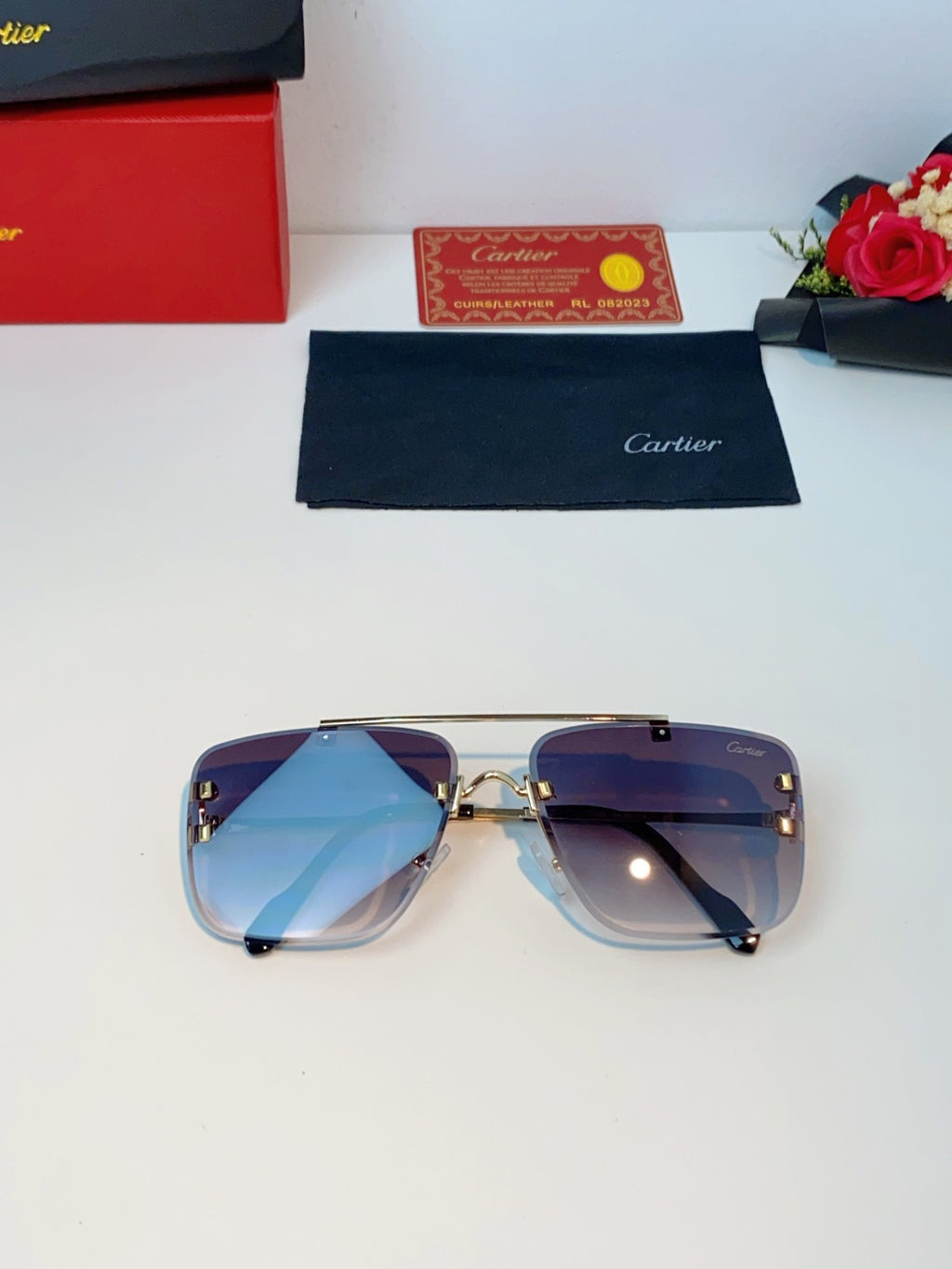 Cartier Lightweight Metal Rimless Gray Lens Sunglasses for Men & Women - detail image 9