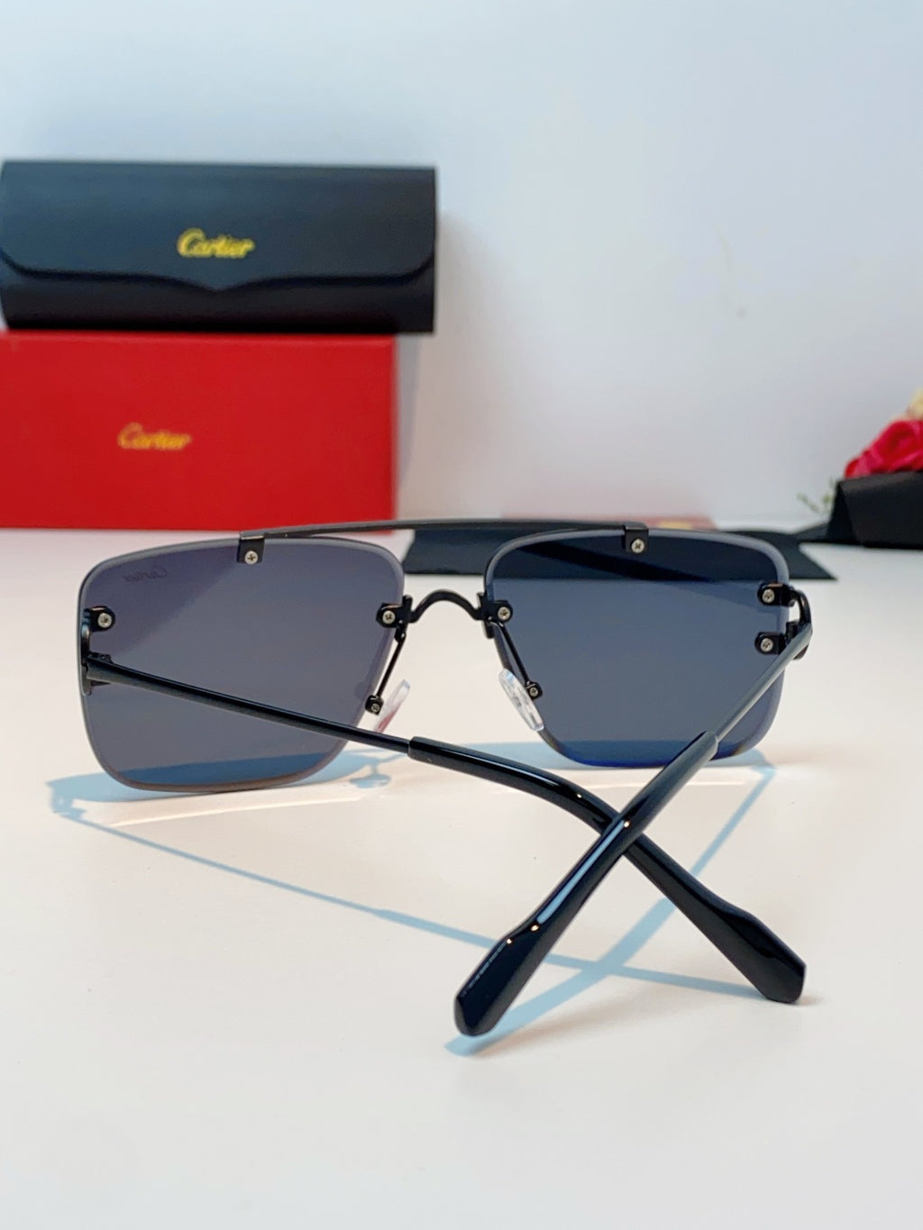 Cartier Lightweight Metal Rimless Blue Lens Sunglasses for Men & Wome - 487223 - detail image 3