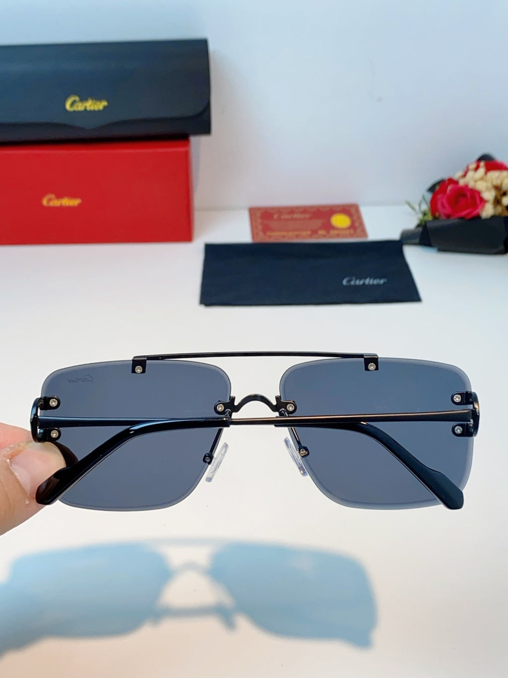 Cartier Lightweight Metal Rimless Blue Lens Sunglasses for Men & Wome - 487223 - detail image 5