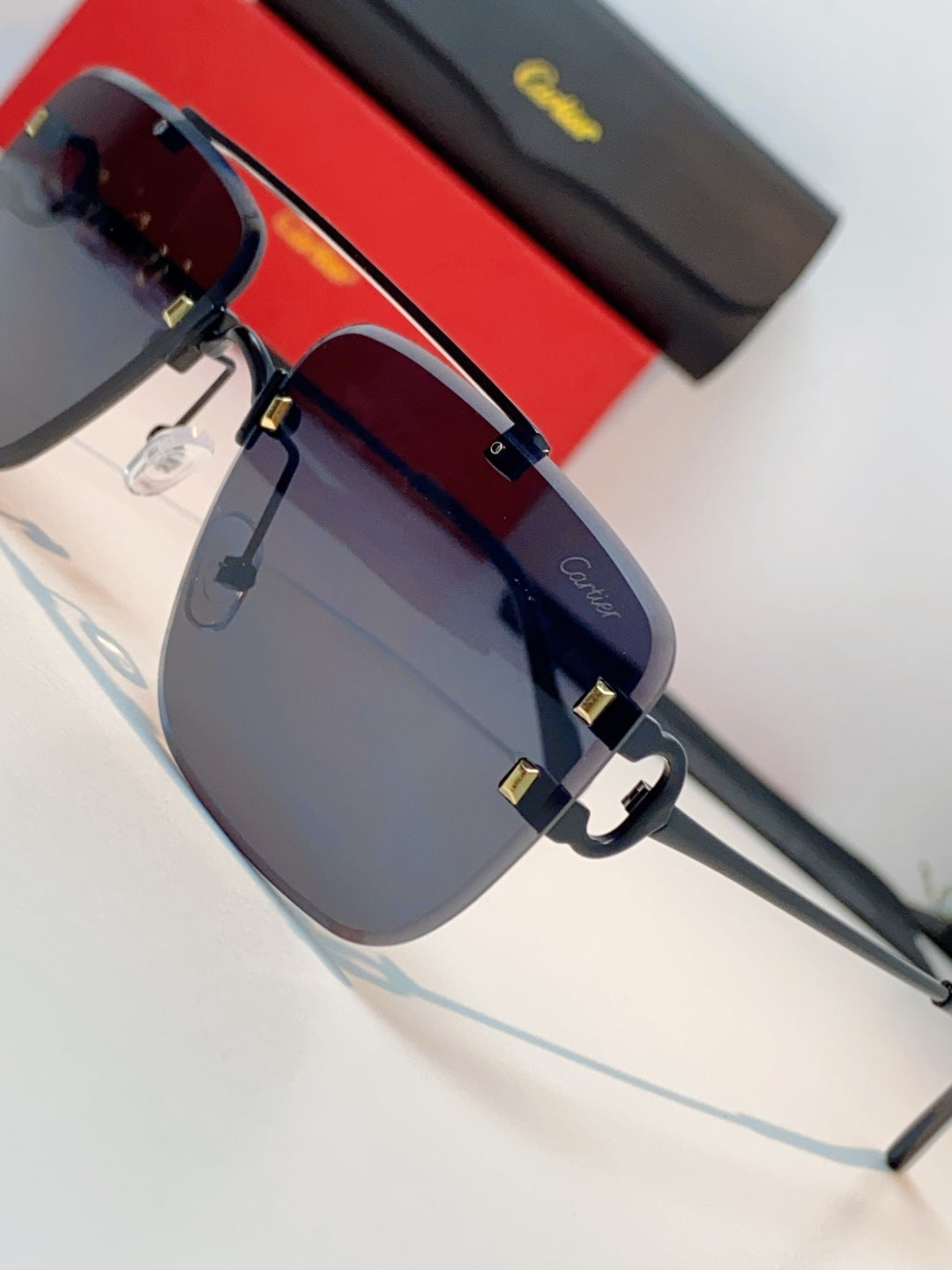 Cartier Lightweight Metal Rimless Blue Lens Sunglasses for Men & Wome - 487223 - detail image 7
