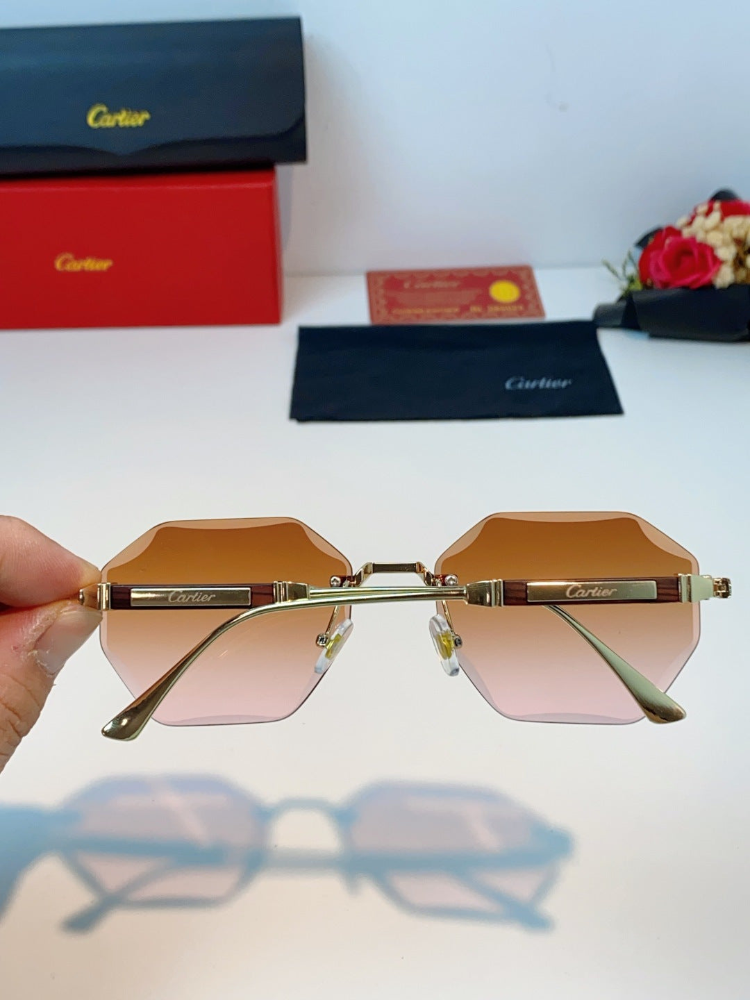Cartier Fashion Orange Lens Sunglasses for Men & Women - detail image 5