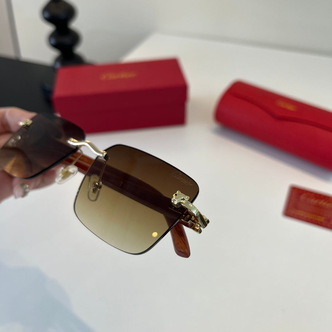 Cartier Lightweight Metal Rimless Brown Lens Sunglasses for Men & Women - detail image 6