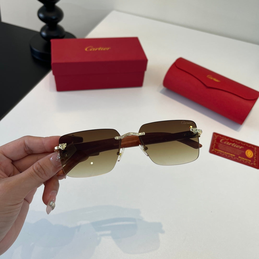 Cartier Lightweight Metal Rimless Brown Lens Sunglasses for Men & Women - detail image 5