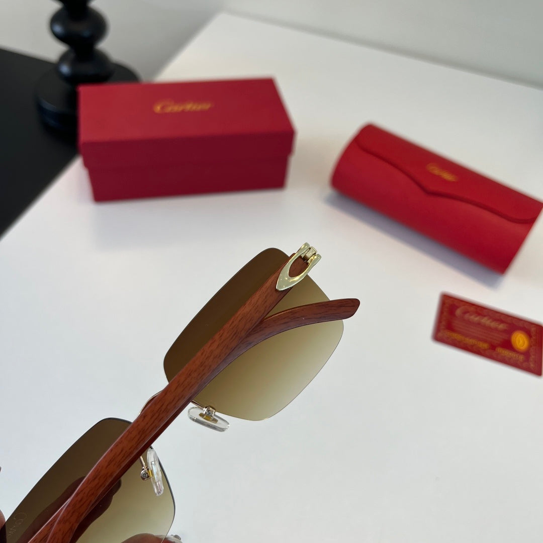 Cartier Lightweight Metal Rimless Brown Lens Sunglasses for Men & Women - detail image 7