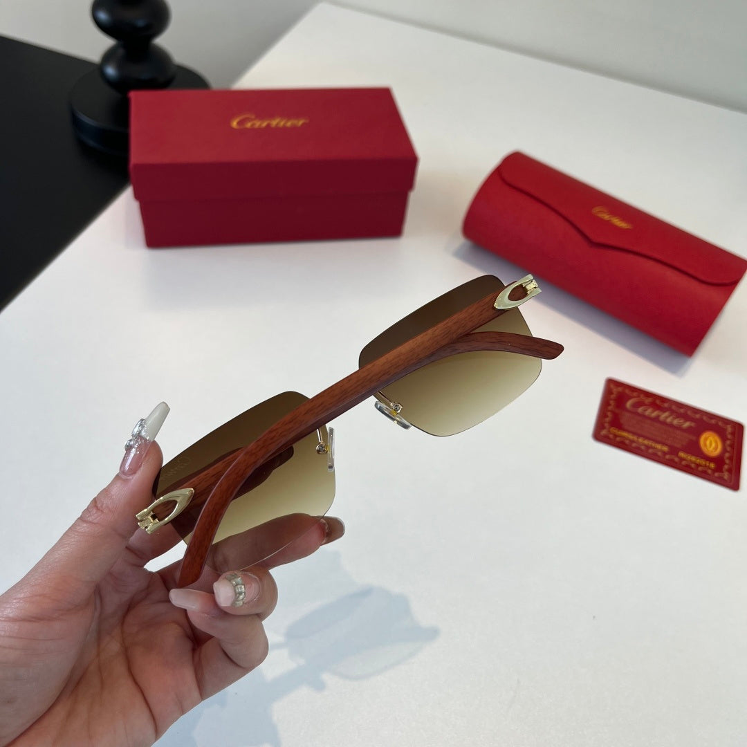 Cartier Lightweight Metal Rimless Brown Lens Sunglasses for Men & Women - detail image 8