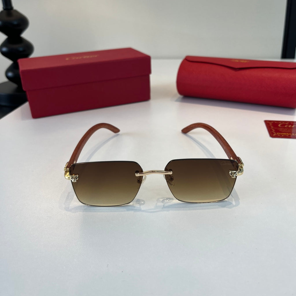 Cartier Lightweight Metal Rimless Brown Lens Sunglasses for Men & Women - detail image 2