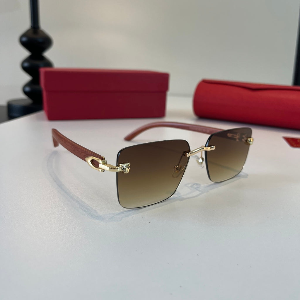 Cartier Lightweight Metal Rimless Brown Lens Sunglasses for Men & Women