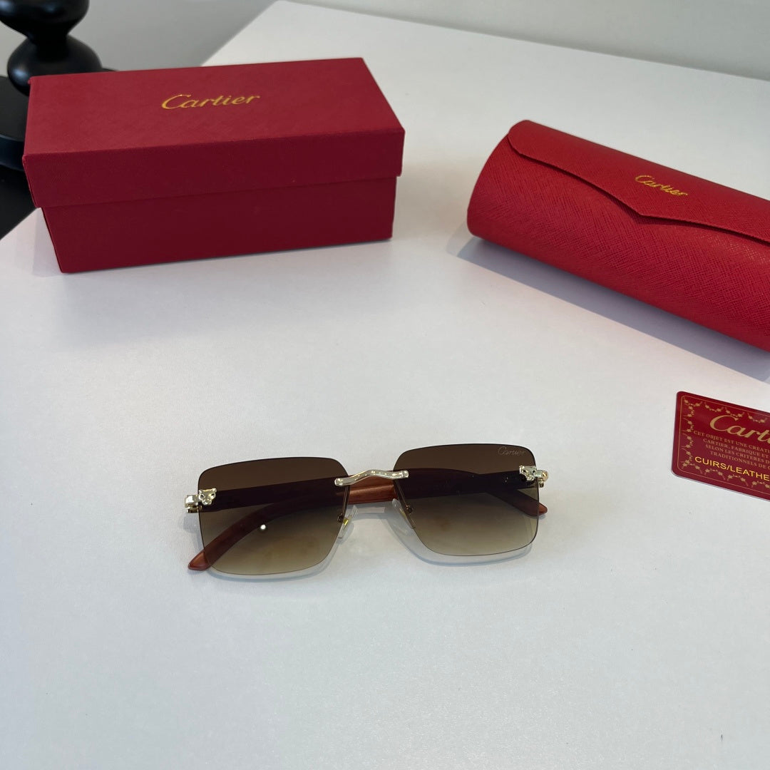 Cartier Lightweight Metal Rimless Brown Lens Sunglasses for Men & Women - detail image 4