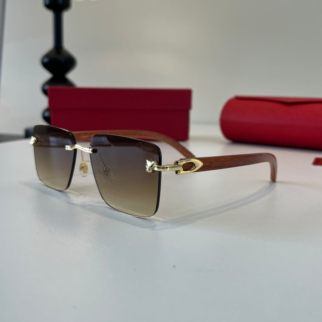 Cartier Lightweight Metal Rimless Brown Lens Sunglasses for Men & Women - detail image 3